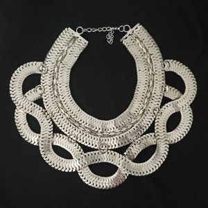 Very large tribal design necklace link Chrome